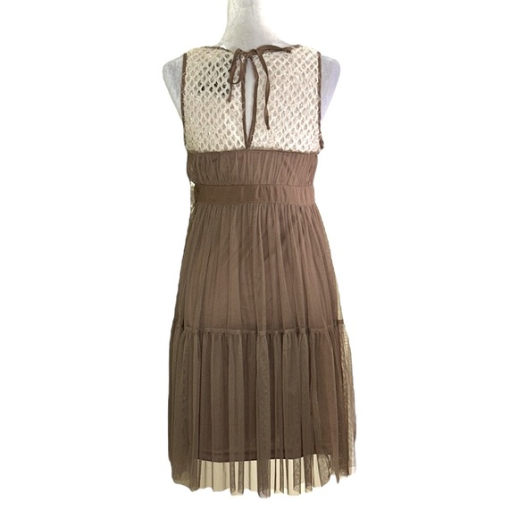 NWT Ryu Anthro Brown Tulle Crochet Knitted Floral Rosette Tie Cutout Dress - M - Picture 7 of 13